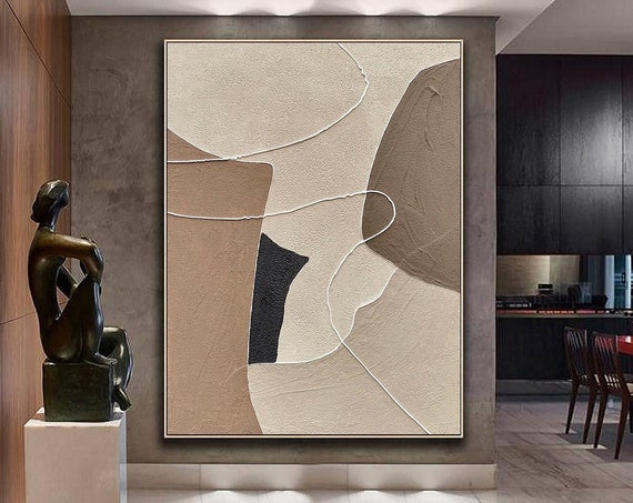 Beige Wabi Sabi Wall Art Beige Brown Abstract Painting Neutral Wall Decor Boho Textured Wall Art Beige Minimalist Painting Entrance Wall Art