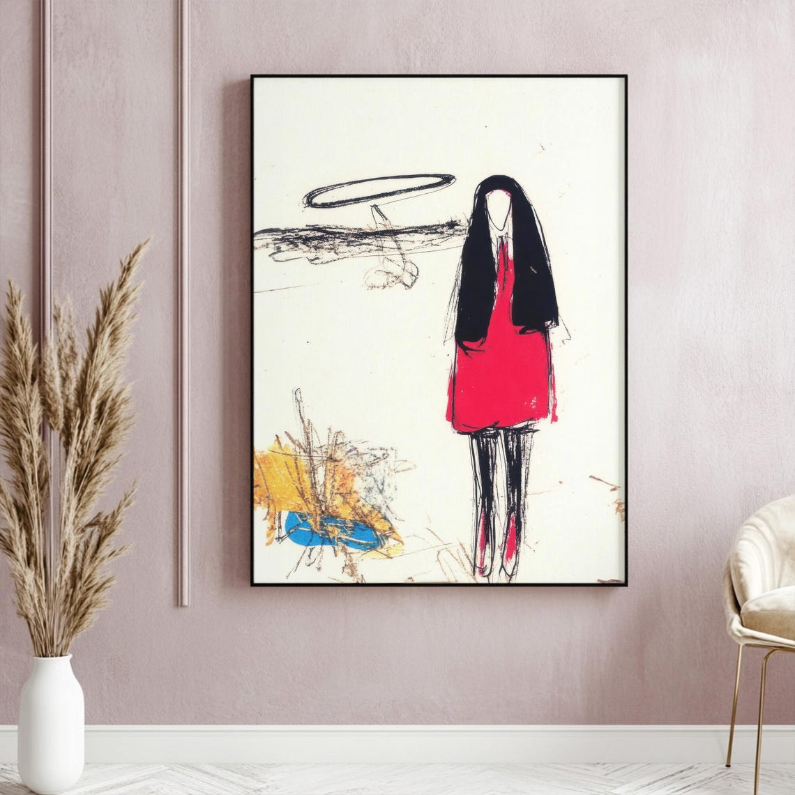 Minimalist Gothic Art Print Surreal Faceless Figure Art Dark Abstract Sketch Instant Wall Art - Image 2