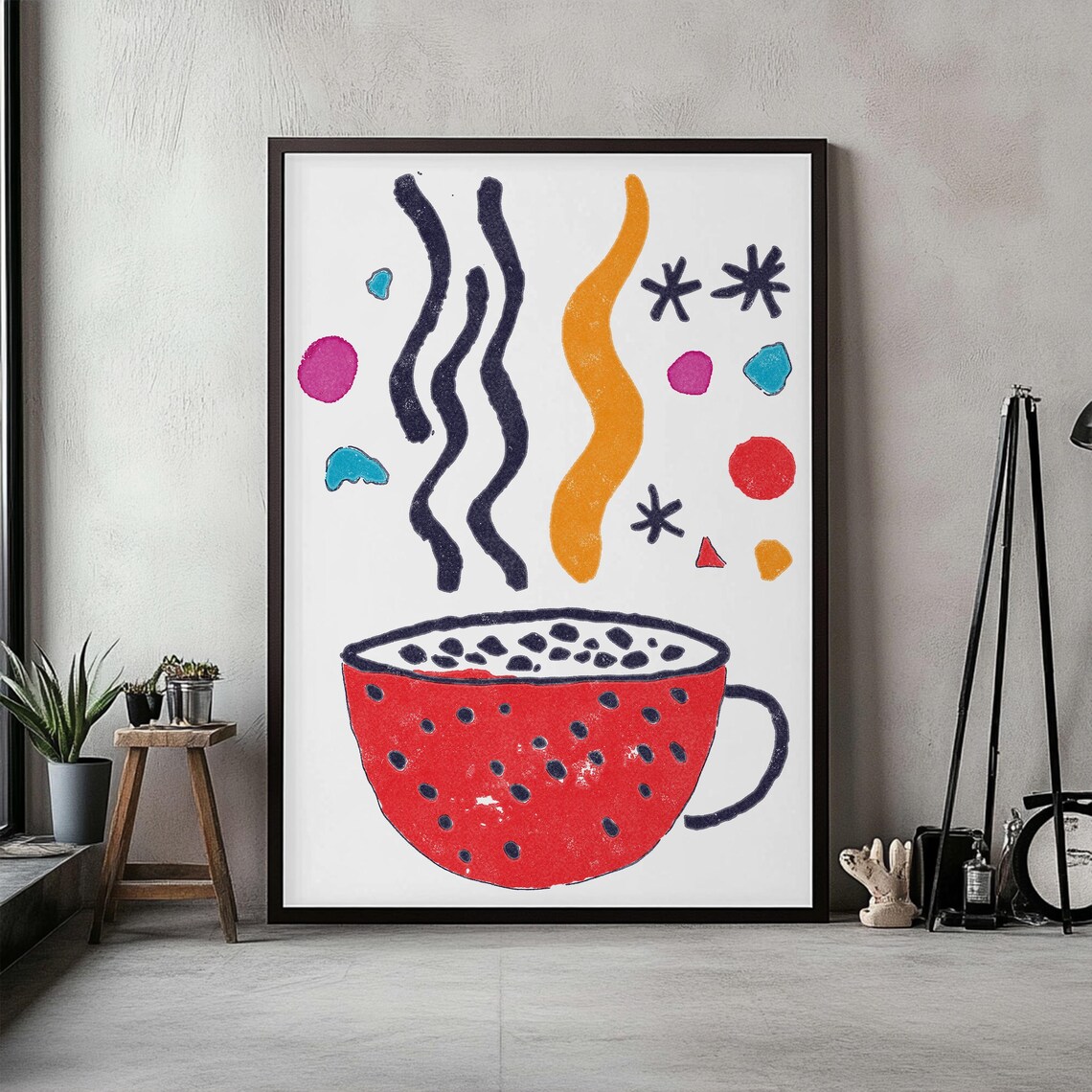 Whimsical Coffee Cup Wall Art Print 4 Sizes Boho Decor - Image 4