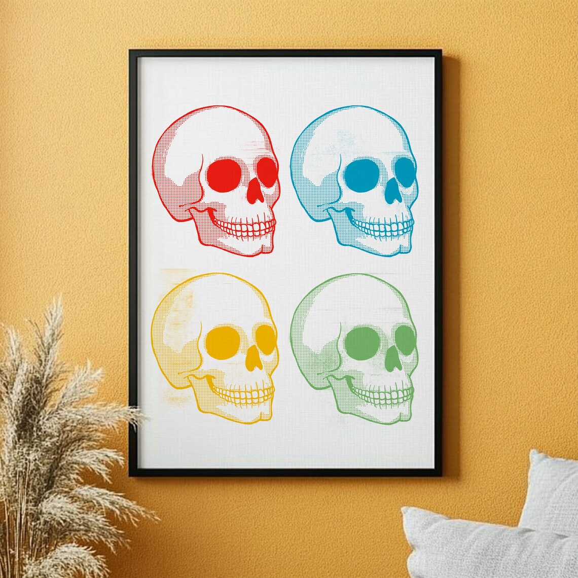 Colorful Four Skull Pop Art Retro Gothic Poster for Halloween Decor - Image 3