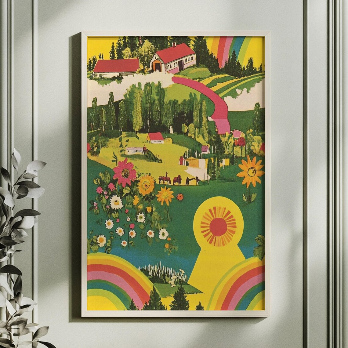 Retro Utopian Rainbow Landscape Print 70s Groovy Countryside Poster Vintage Inspired Psychedelic Wall Art - Image 3