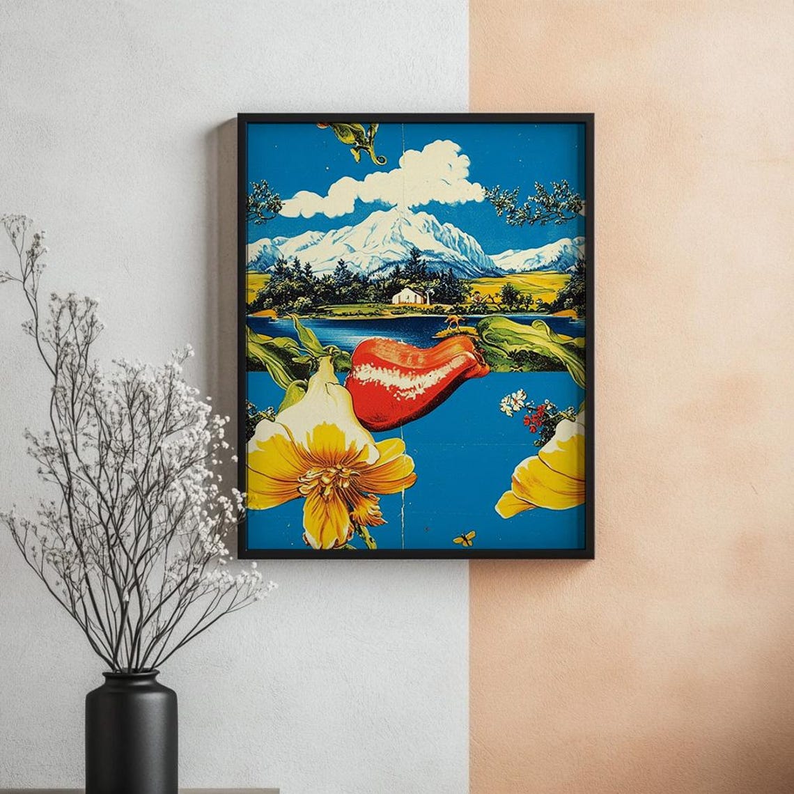 Surreal Retro Landscape Print Vintage Inspired Utopian Poster Bold Dreamlike 70s Wall Art - Image 4