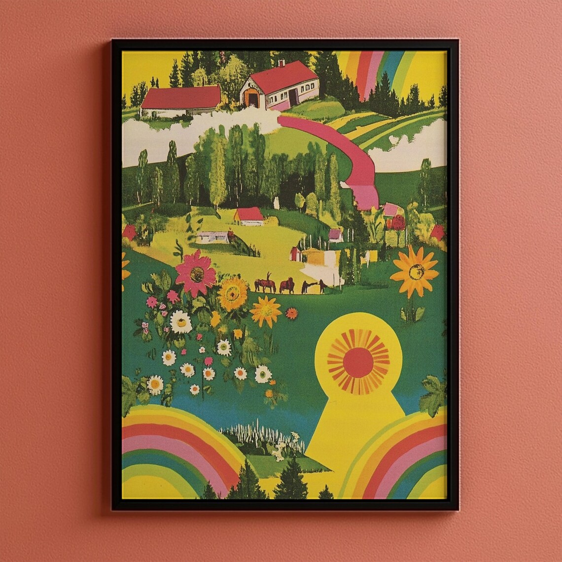 Retro Utopian Rainbow Landscape Print 70s Groovy Countryside Poster Vintage Inspired Psychedelic Wall Art - Image 5