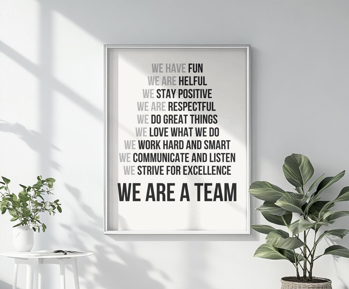We Are a Team Office Teamwork Values Motivational Corporate Poster