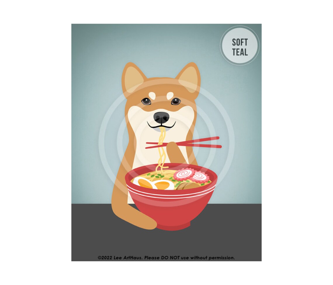 649dp Dog Artwork Red Shiba Inu Eating Ramen Bowl Wall Art Japanese Food Print Foodie Art Gift Gift For Chef Ramen Noodle Lovers - Image 4