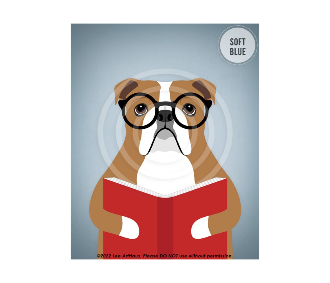 524dp Animal Artwork English Bulldog Reading Book Wall Art Eyeglasses Decor Dog Poster English Bulldog Drawing Funny Dog Art - Image 2