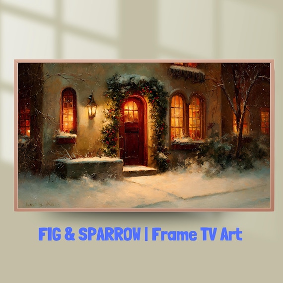 Cozy Christmas Cottage, Vintage Holiday Home Art Print