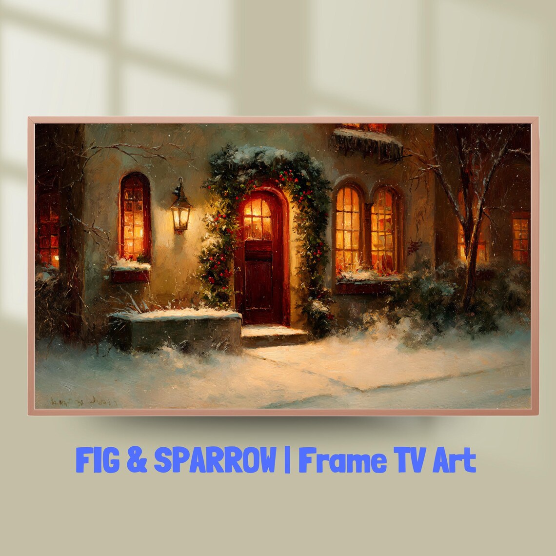 Cozy Christmas Cottage, Vintage Holiday Home Art Print