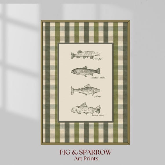 Vintage Fish Species Chart, Rustic Cabin Art Print