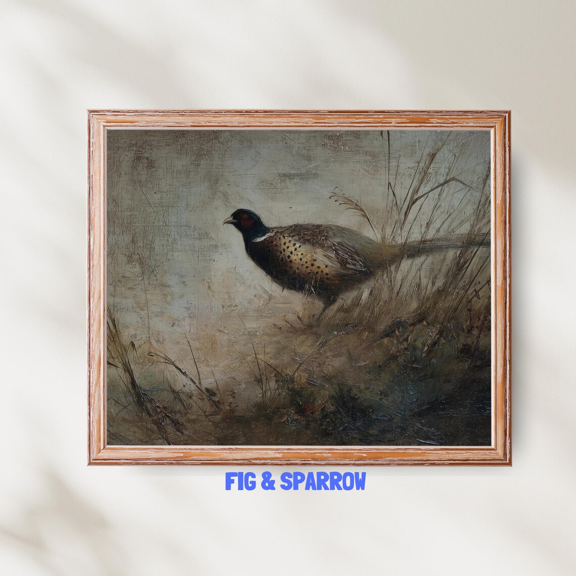 Vintage Pheasant Oil Painting Rustic Countryside Farmhouse Bird Poster