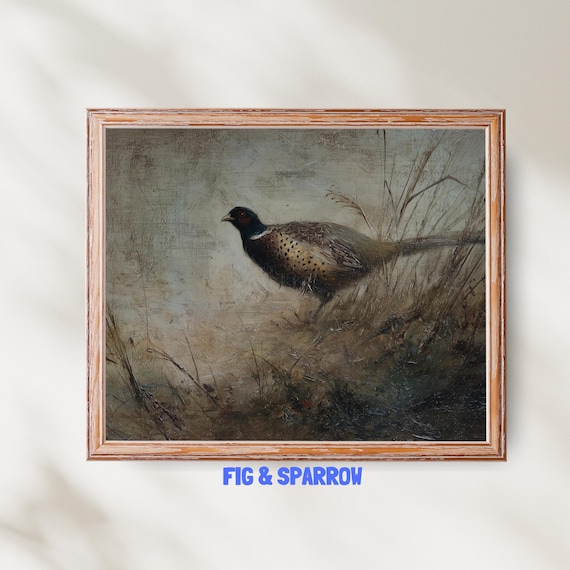 Vintage Pheasant Oil Painting Rustic Countryside Farmhouse Bird Poster
