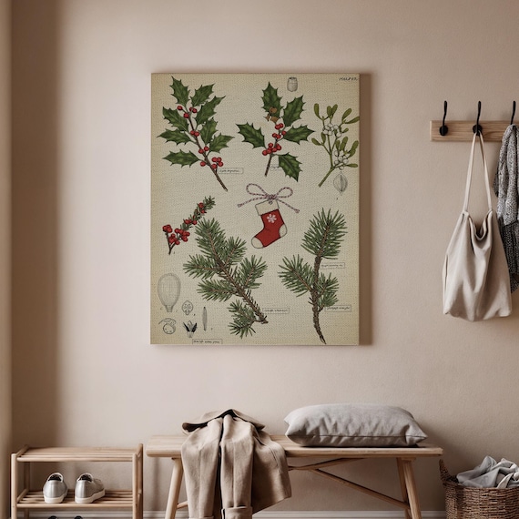 Christmas Botanical Vintage Holiday Greenery Chart Poster Decor