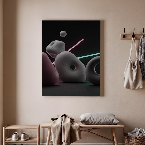 Abstract Neon Geometry Canvas Modern Minimalist Wall Art 3d Sculptural Shapes With Lights Contemporary Home Office Decor