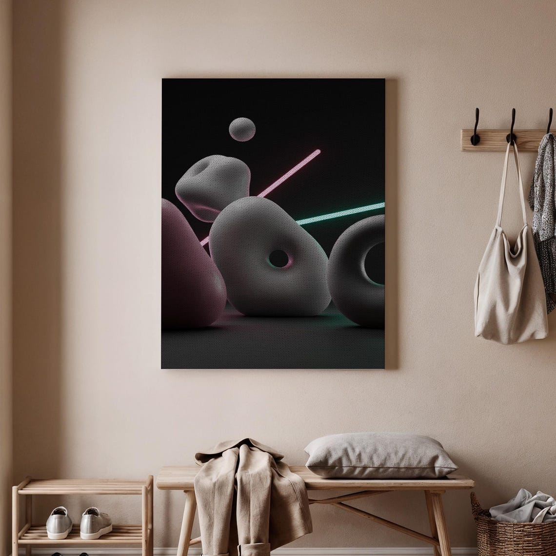 Abstract Neon Geometry Canvas Modern Minimalist Wall Art 3d Sculptural Shapes With Lights Contemporary Home Office Decor