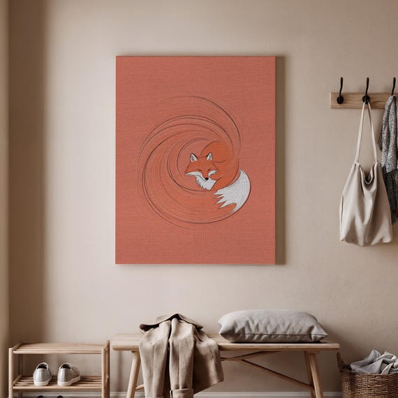 Fox Spiral Art Cute Poster Animal Wall Home Decor Wildlife Illustration Boho Modern