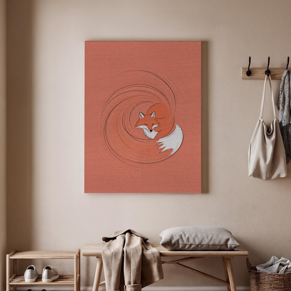 Fox Spiral Art Cute Poster Animal Wall Home Decor Wildlife Illustration Boho Modern