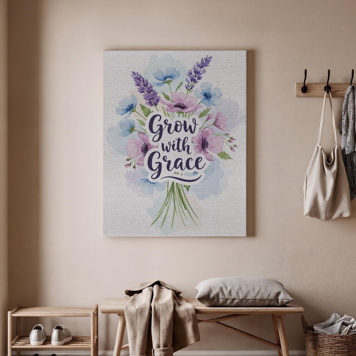 Grow with Grace Watercolor Floral Inspirational Quote Poster