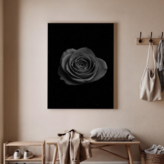 Black Rose Canvas Art Elegant Floral Wall Minimalist And White Print Monochrome Flower Decor For Living Room Or Bedroom