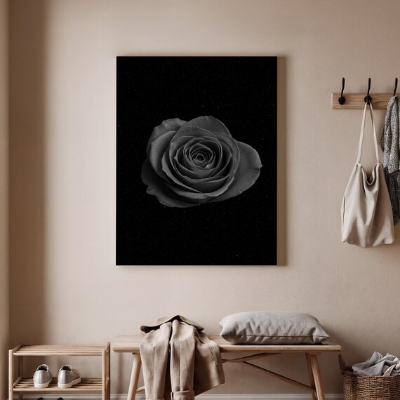 Black Rose Monochrome Floral Minimalist Dark Botanical Wall Art