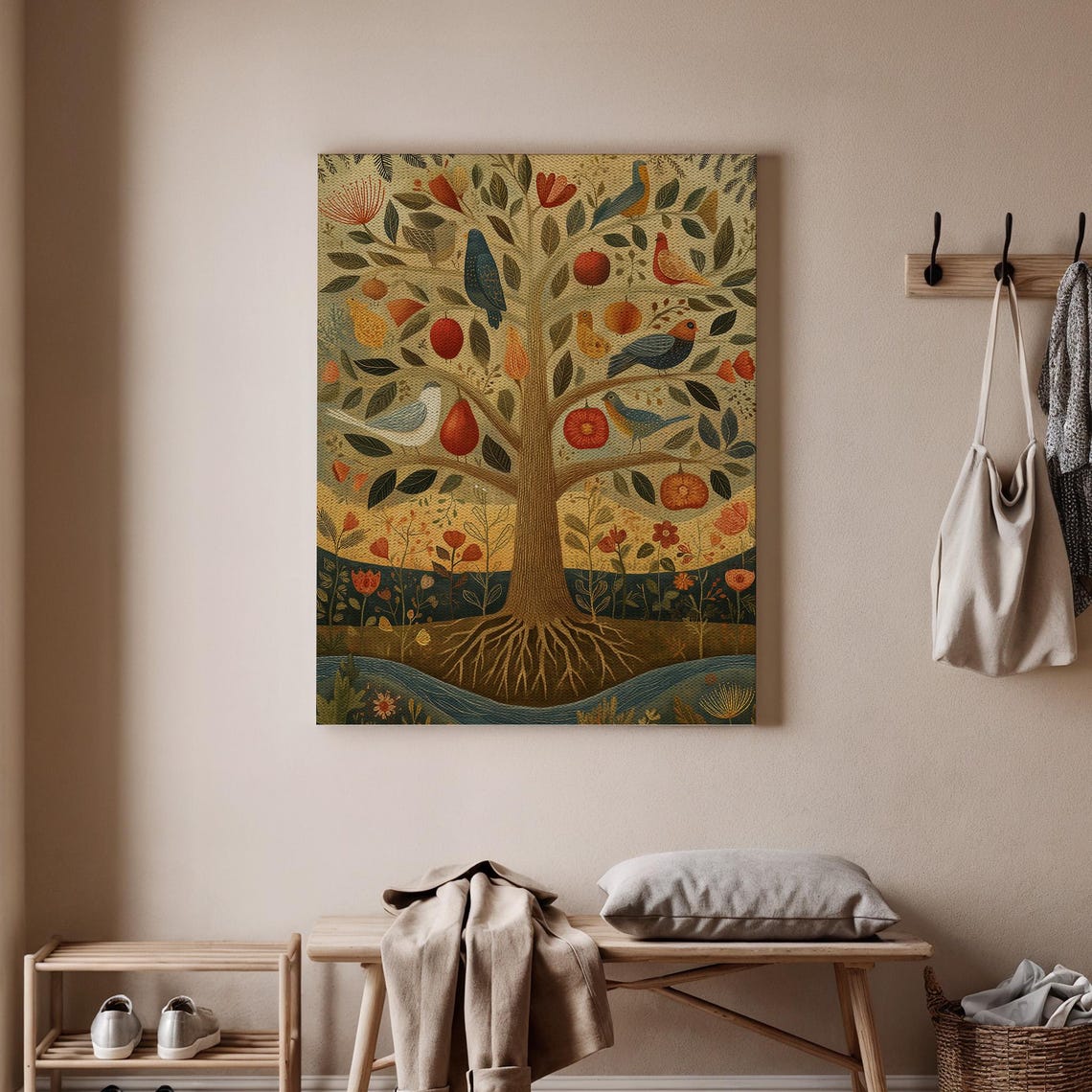 Folk Art Tree of Life Birds and Fruit Autumn Harvest Decor Poster