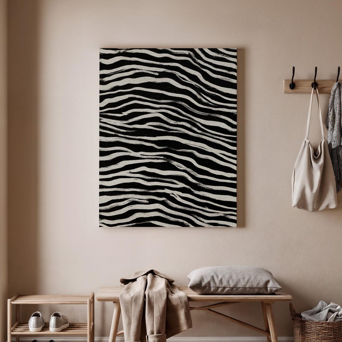 Black And White Zebra Stripe Abstract Brushstroke Pattern Poster