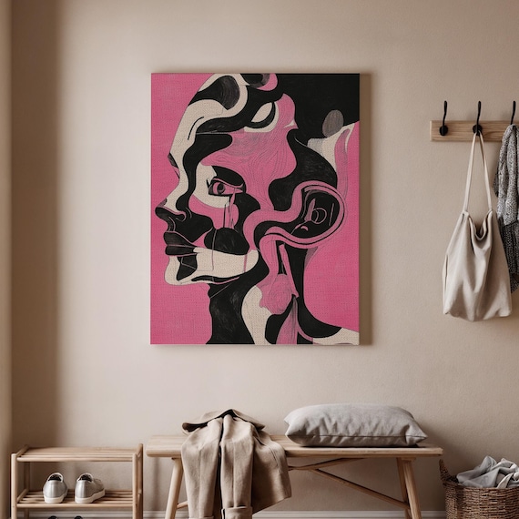 Abstract Woman Portrait Pink Black Modern Minimalist Art Poster