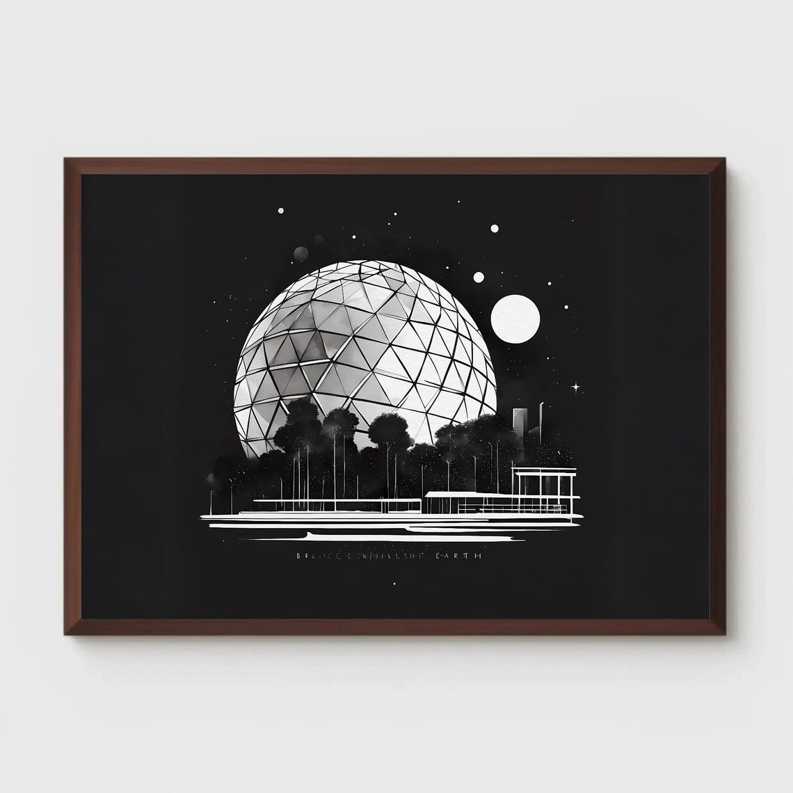 Geodesic Dome Under Moonlit Night Sky Black and White Poster