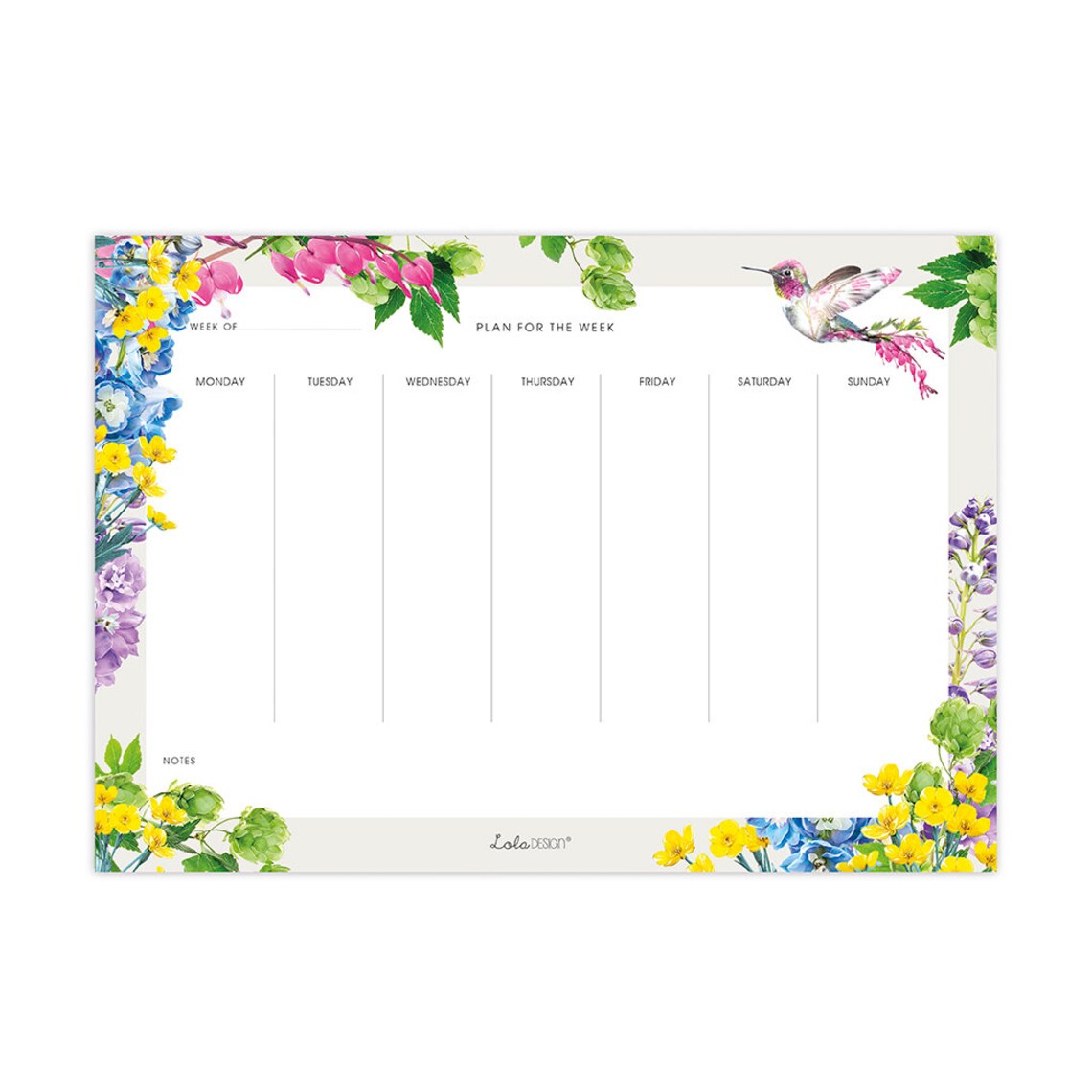 Botanical Hummingbird Weekly Planner Art Print