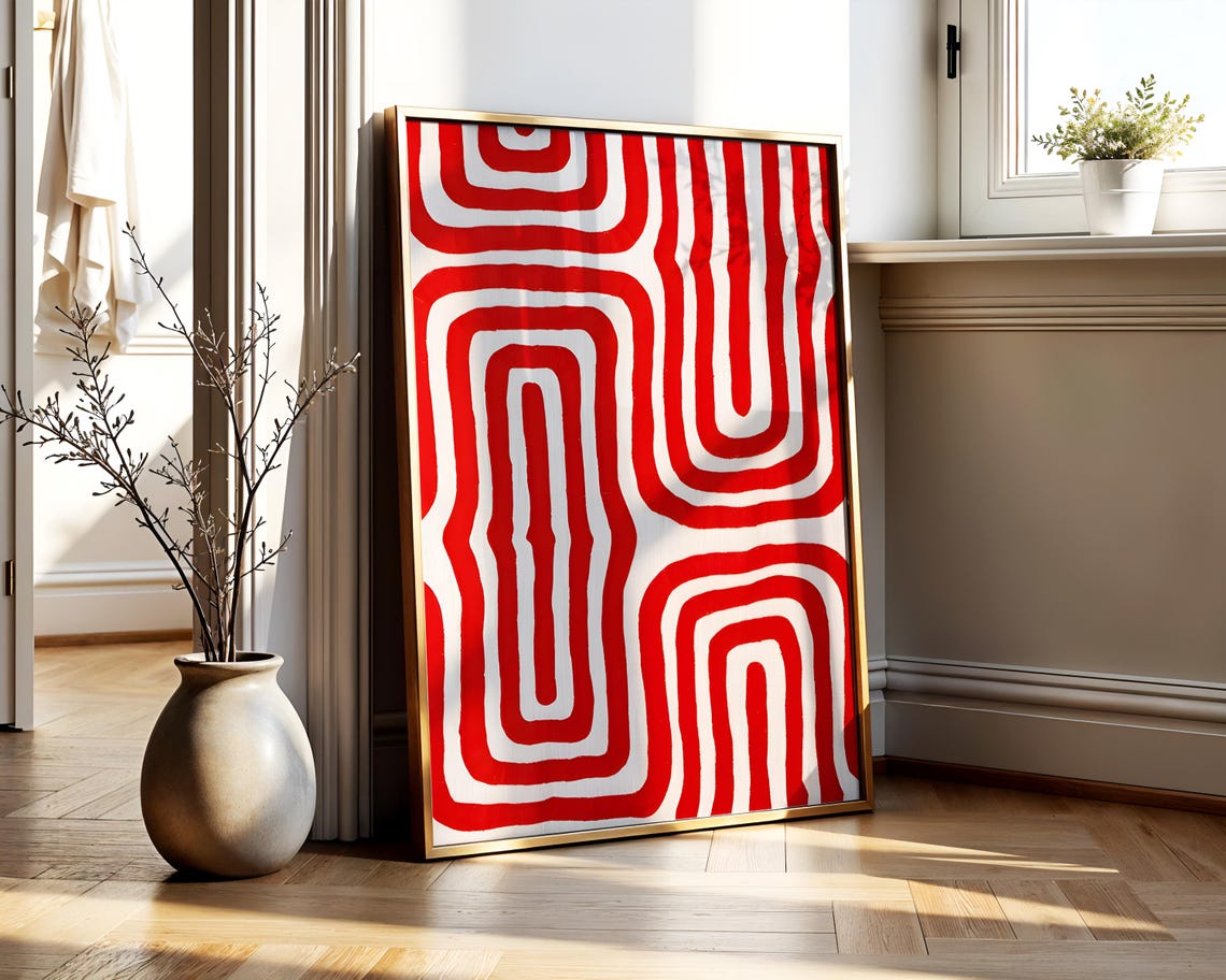 Red Geometric Wavy Line Abstract Bold Modern Pattern Art Poster - Image 7
