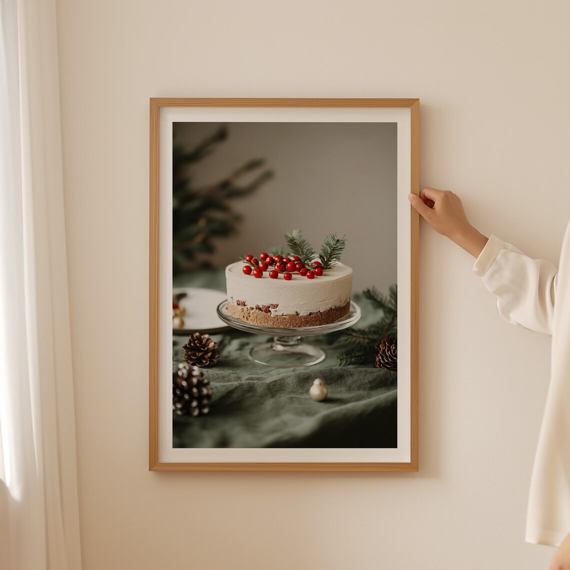 Christmas Cake With Red Berries On Cake Stand Holiday Food Photography Poster - Image 3