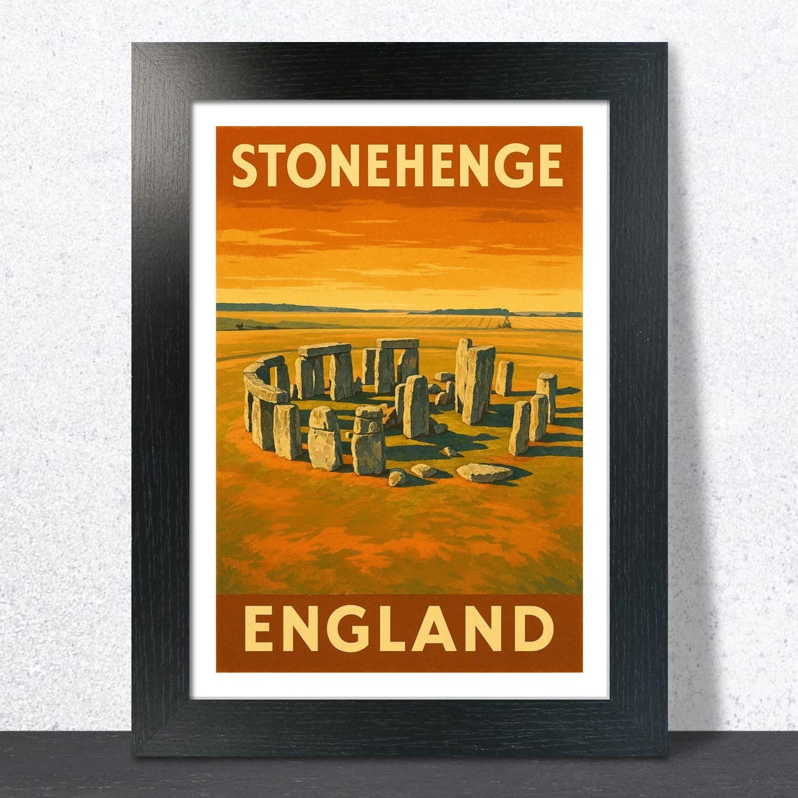 Stonehenge England Vintage Sunset Travel Poster with Ancient Stones