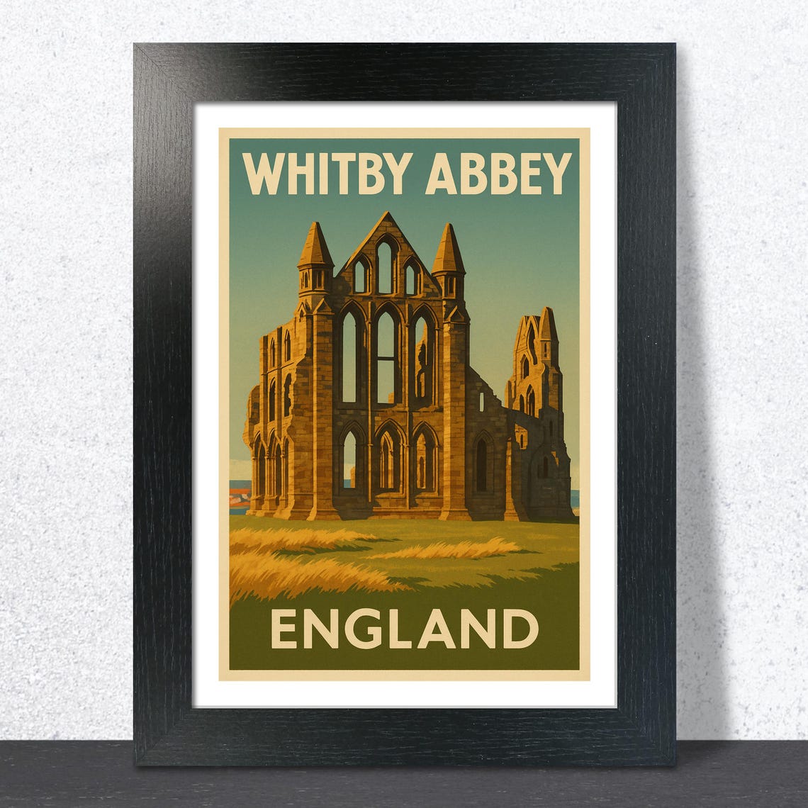 Whitby Abbey England Vintage Retro Travel Poster for Wall Decor