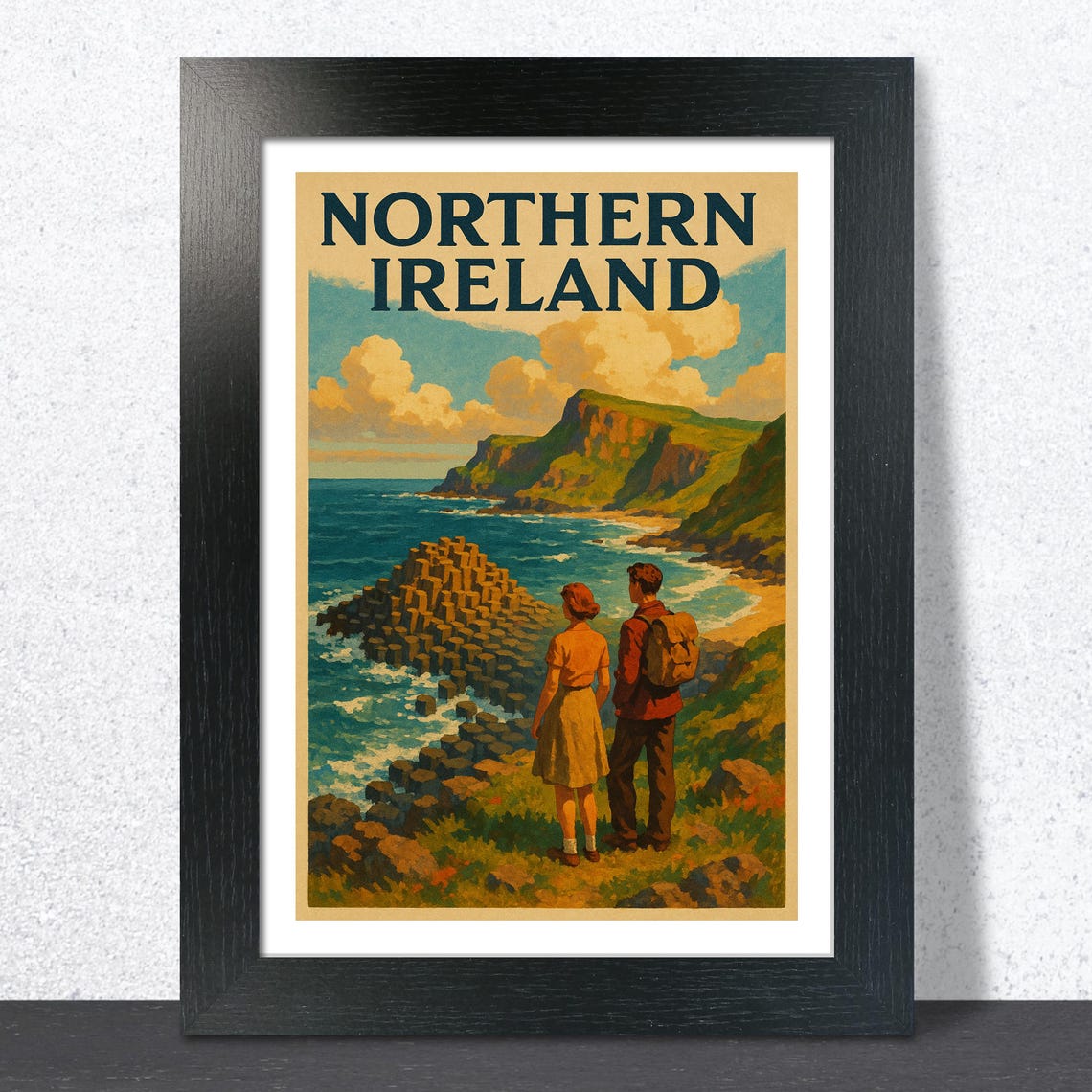 Giant's Causeway Northern Ireland Couple Blue Sky Travel Poster