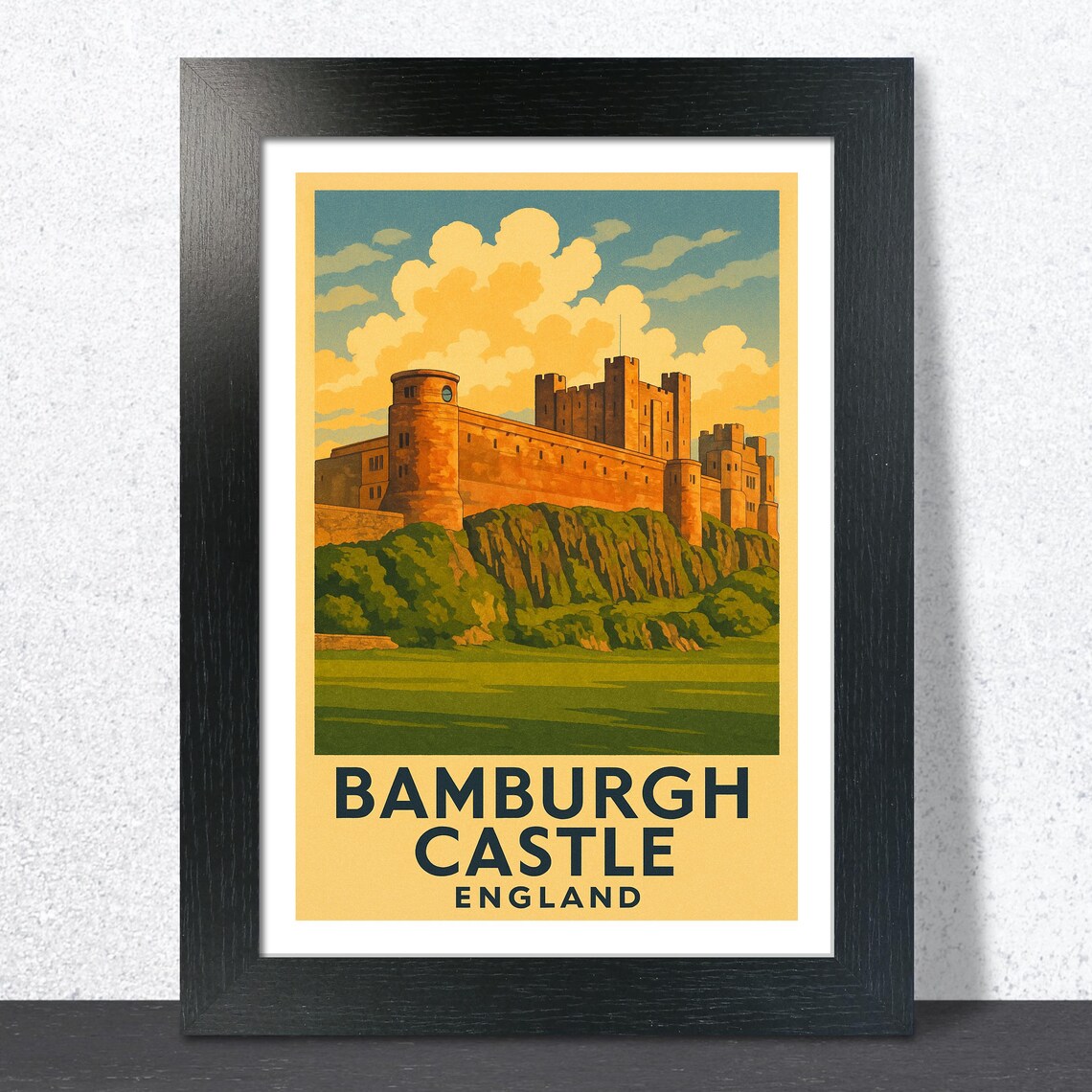 Bamburgh Castle England Clifftop Fortress Vintage Travel Poster