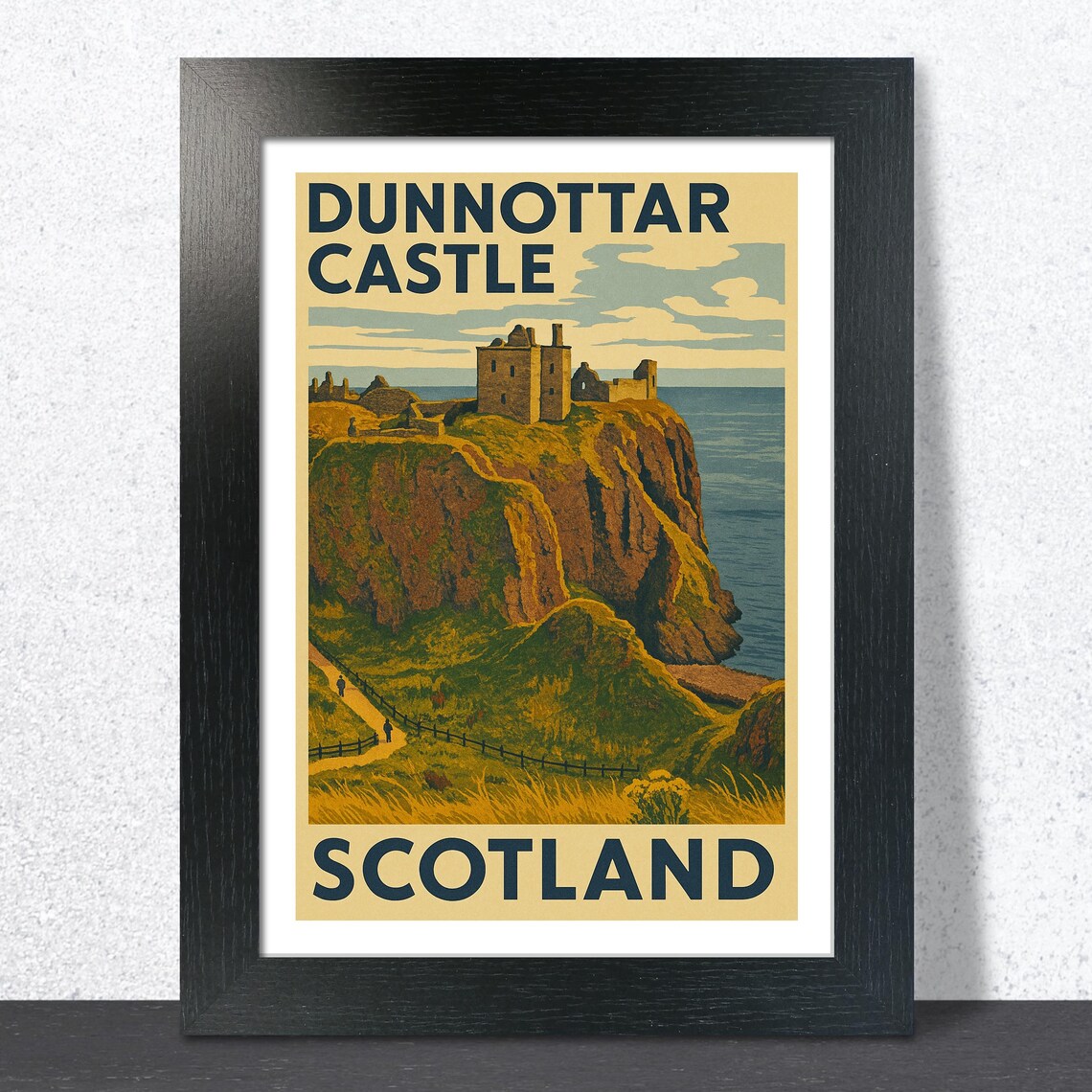 Dunnottar Castle Scotland Vintage Travel Poster Cliff Ruins Daytime