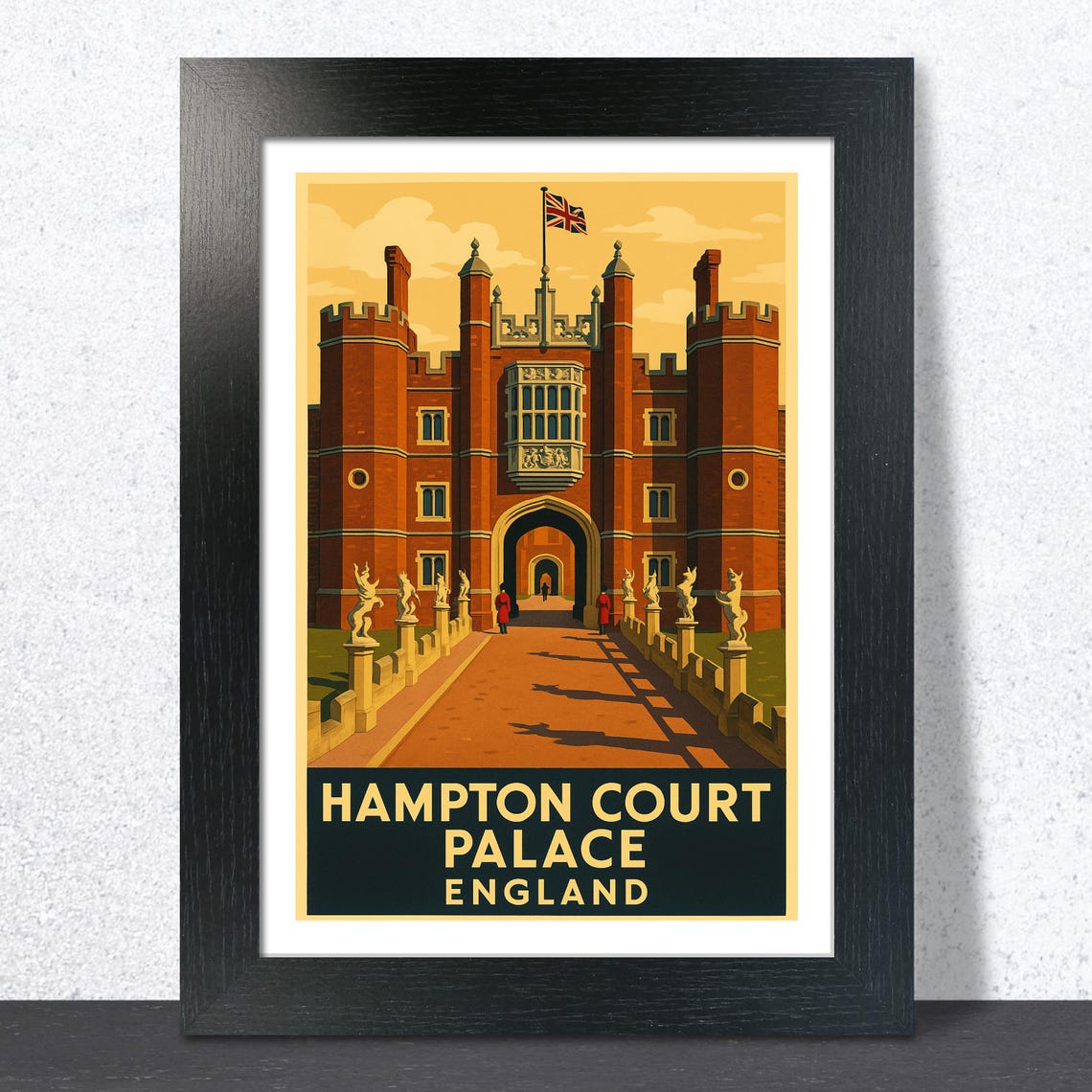 Hampton Court Palace England Union Jack Vintage Tudor Gatehouse Poster