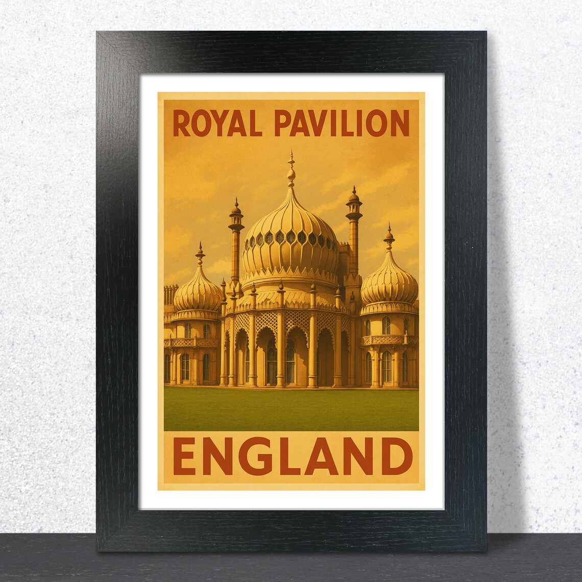 Royal Pavilion England Sunset Glow Vintage Travel Poster Golden Domes