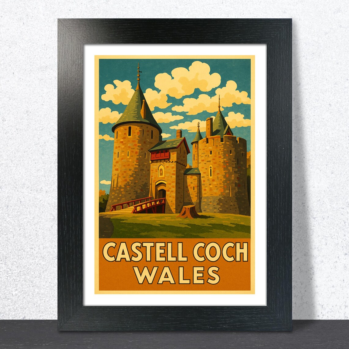 Castell Coch Wales Vintage Travel Poster Fairy Tale Castle Towers
