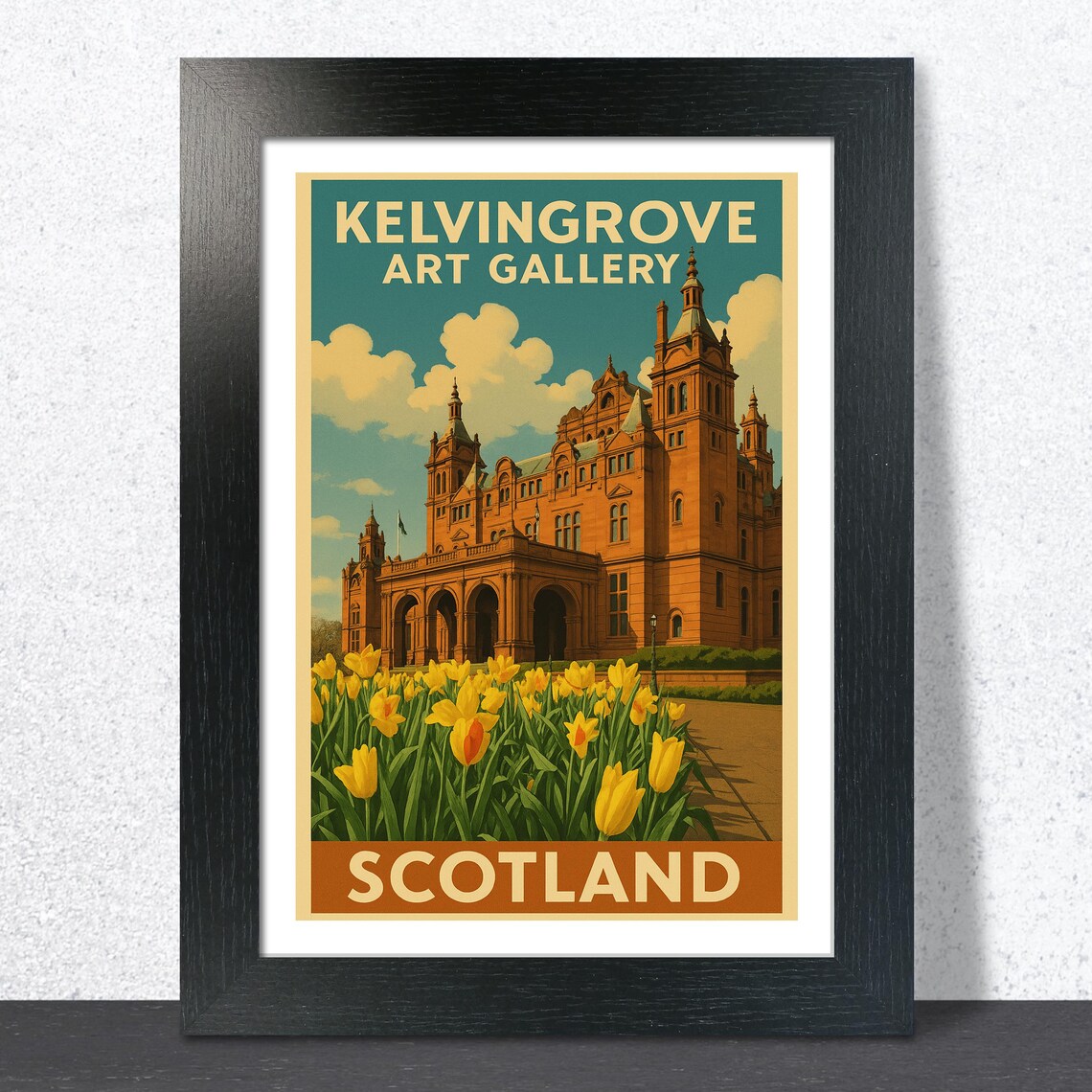Kelvingrove Art Gallery Side View Teal Vintage Travel Poster