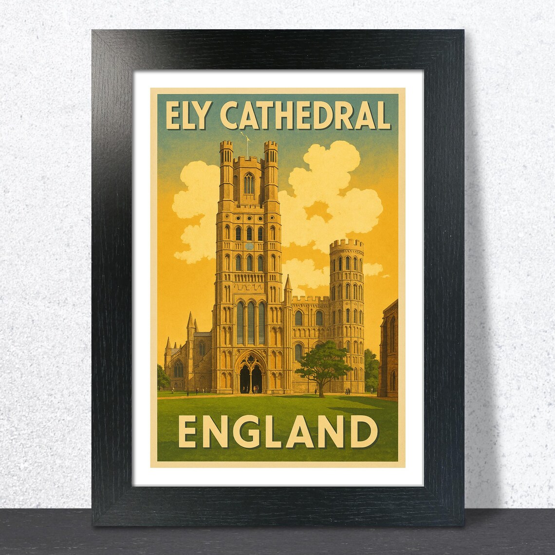 Radiant Ely Cathedral England Golden Sunset Vintage Travel Poster
