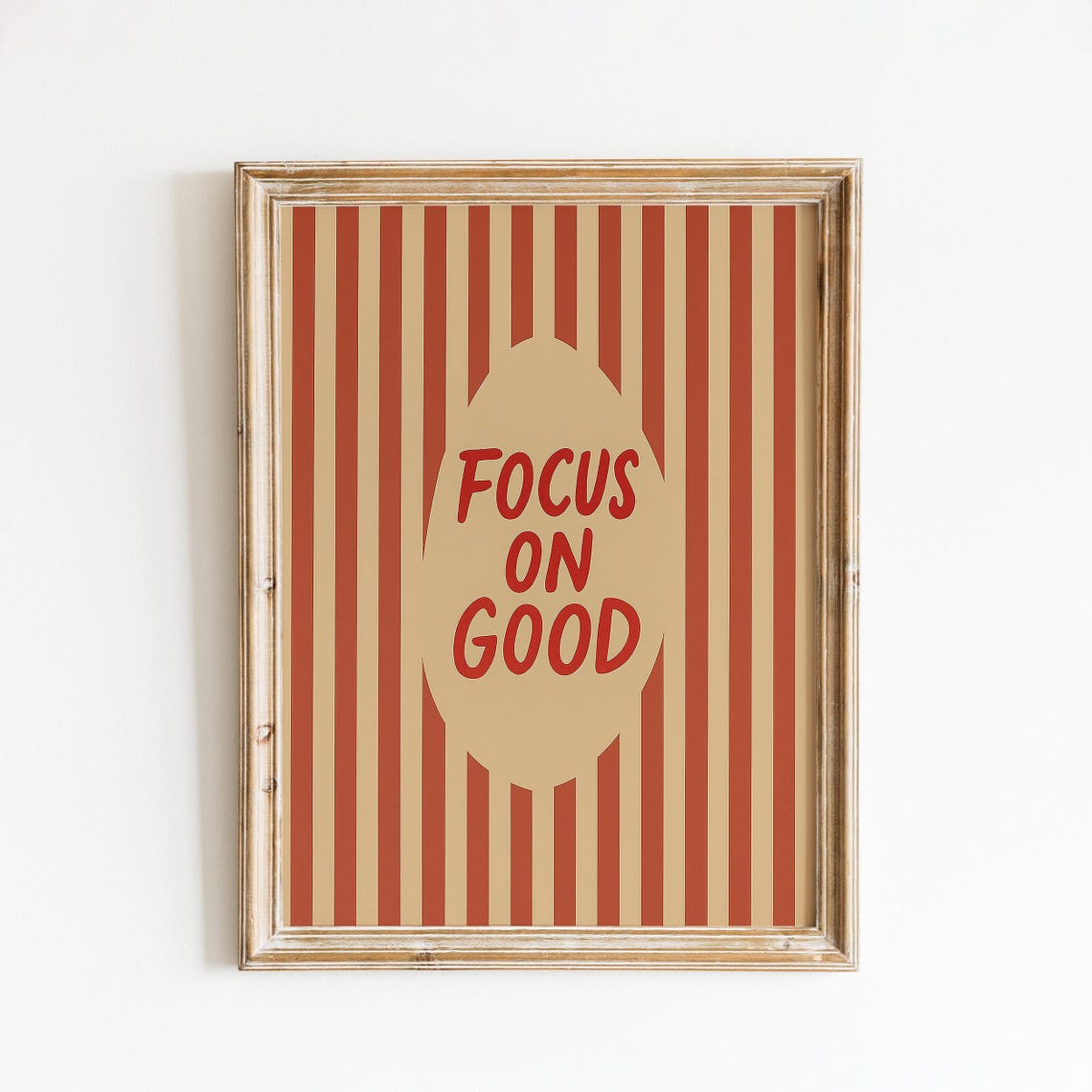 Focus On Good Red and Tan Striped Quote Wall Art for Positivity
