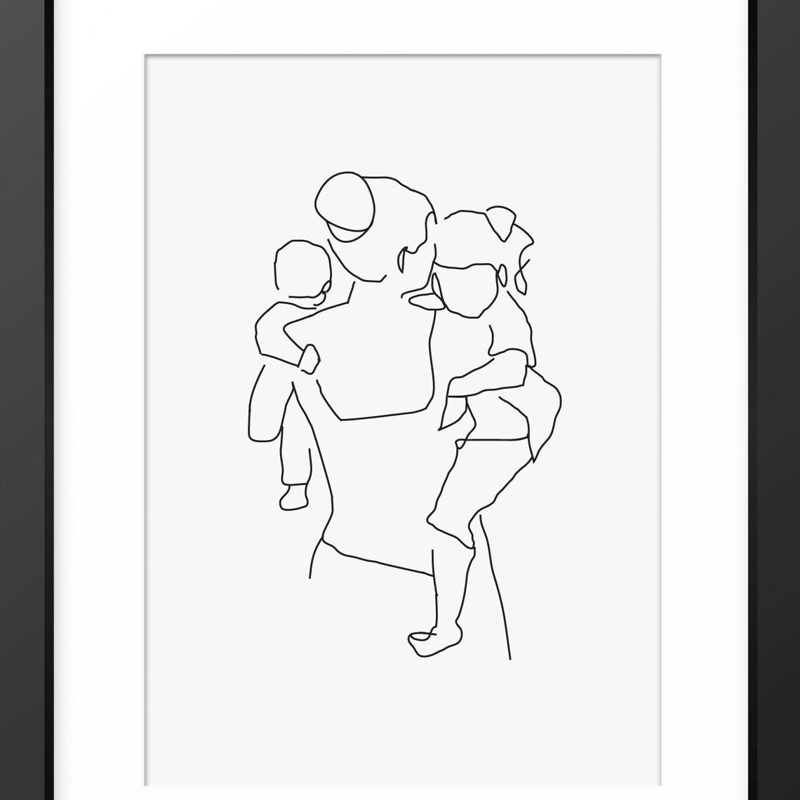 Proud Father Carrying Two Children Minimalist Line Art Poster