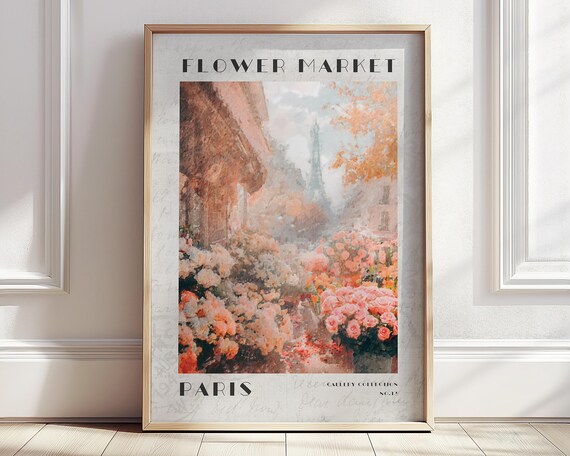 Paris Flower Market Poster Monet Floral Landscape Wall Art Colorful Travel Print Aesthetic Living Room Wall Art Retro Pastel Wall Decor