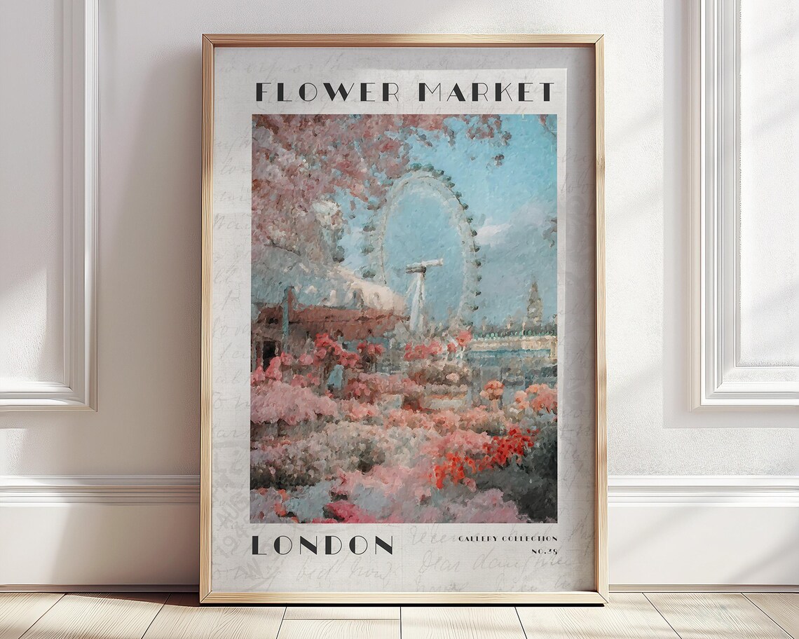 London Flower Market Pink Blossom London Eye Travel Art Poster