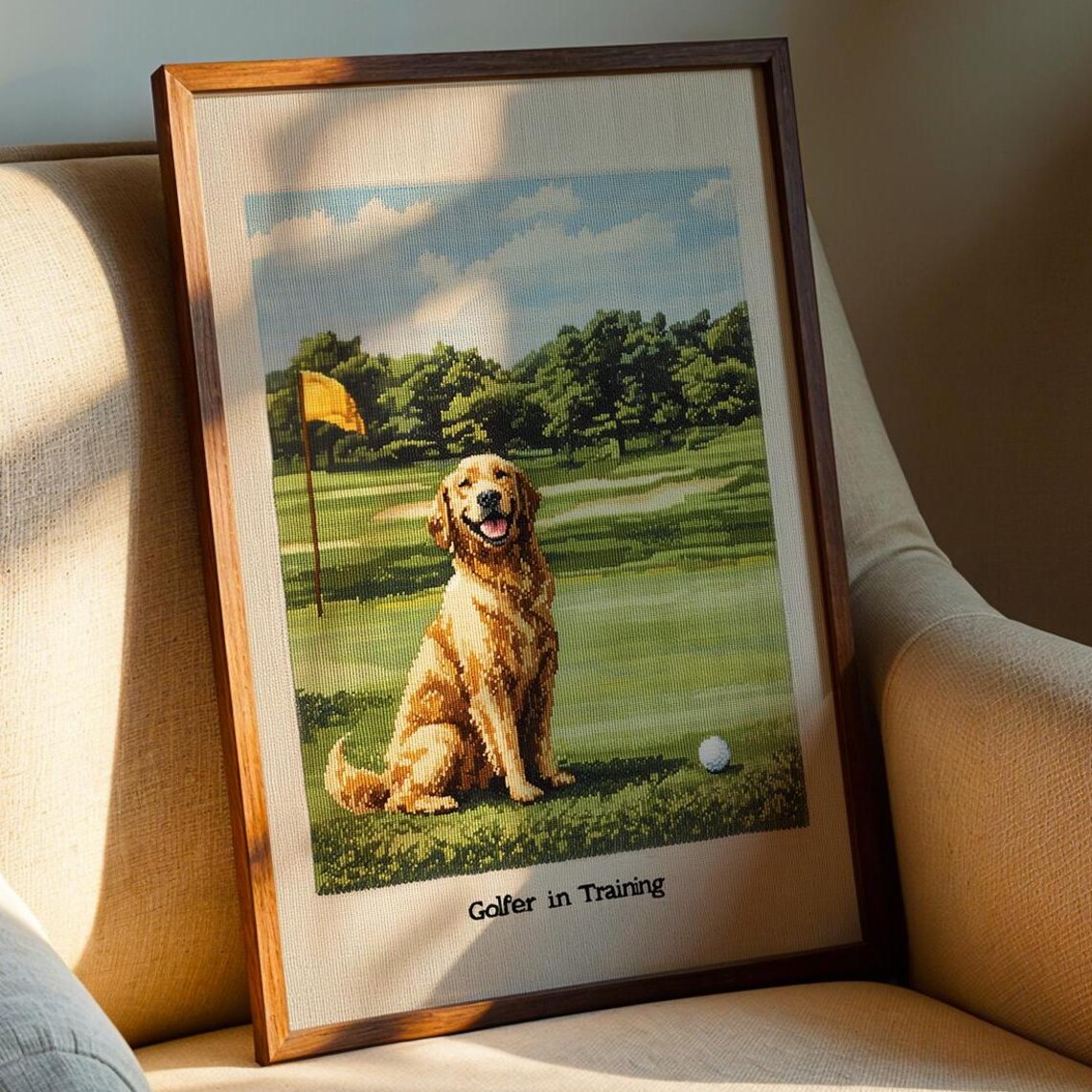 Golden Retriever Golfer Art Print