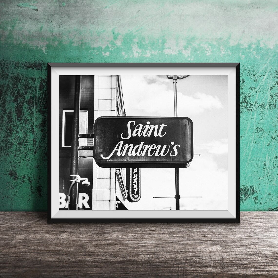 Saint Andrew's Vintage Script Bar Sign Night Photography Poster - Image 2