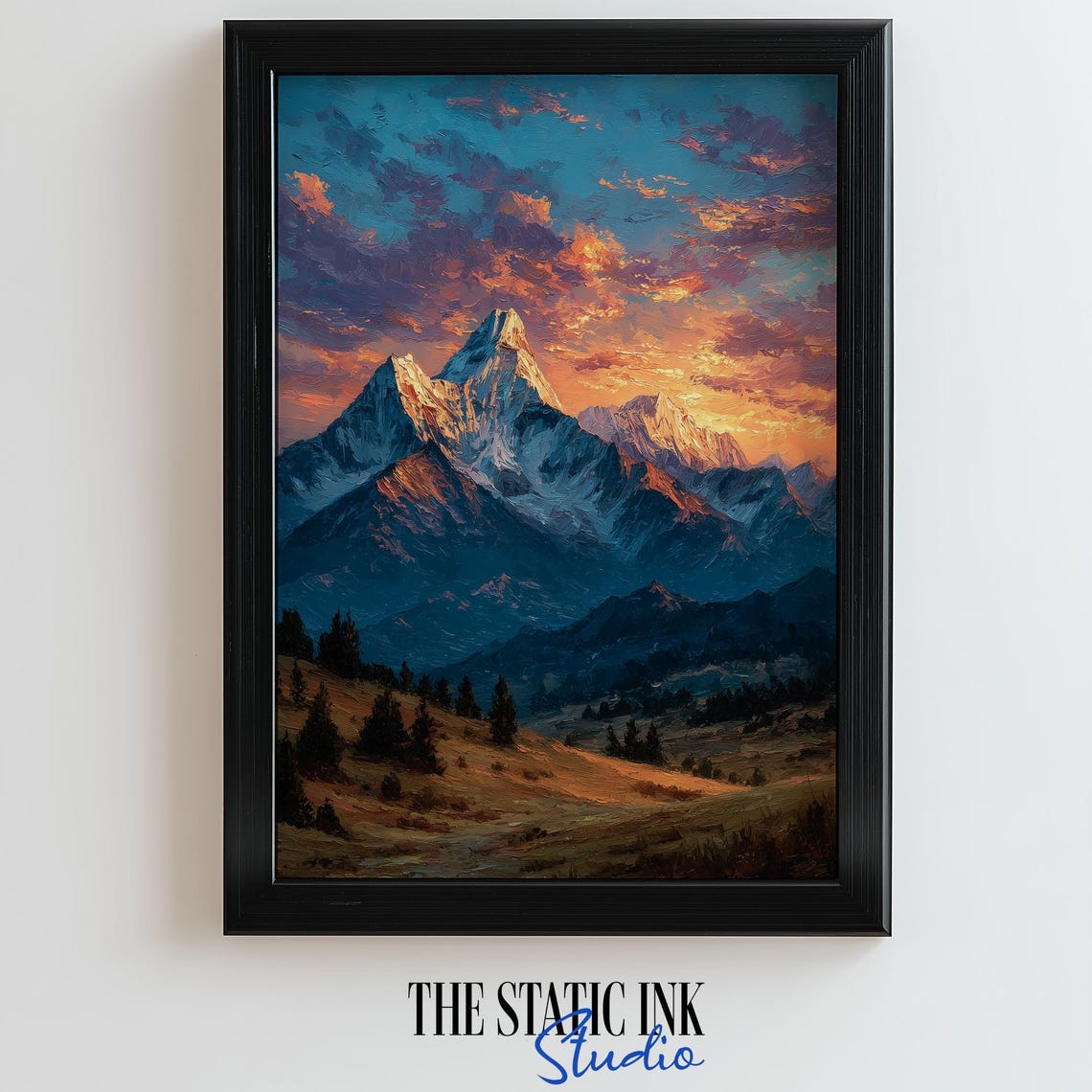 Snowy Mountain Peak Sunset Alpine Golden Light Landscape Poster