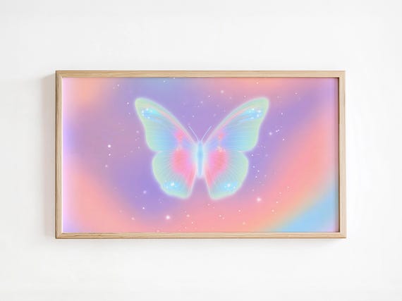 Pastel Dream Butterfly Frame Tv Art Ethereal Soft Gradient Aesthetic Celestial Wall Art Fantasy Home Decor Trendy Dream