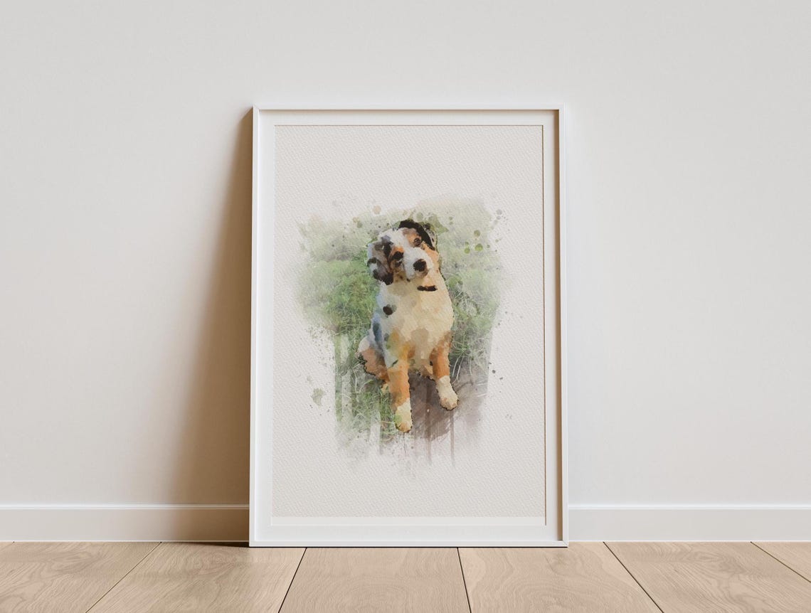 Custom Dog Portrait Gray Watercolor Pitbull Style Pet Memorial Print - Image 3
