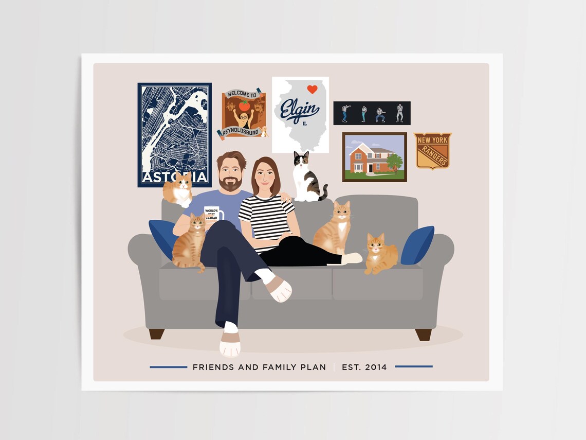 Couple Portrait Personalized Illustration Art Print - Image 5